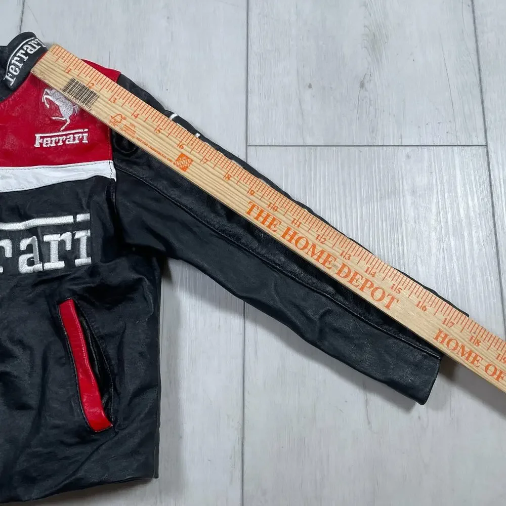 Ferrari Kids Size 4 Racing Leather Jacket Vintage Style Black Red Racing F1